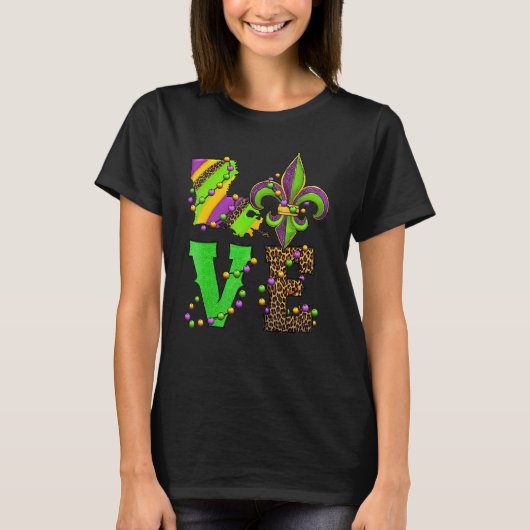 Mardi Gras Love Fleur De Lis Leopard Costume T-Shirt (Vorderseite)