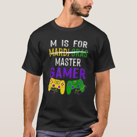 Mardi Gras M is For Master Gamer Video Game Boys K T-Shirt (Vorderseite)