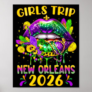 Mardi Gras Mädchen Reise New Orleans 2026 Lippen Poster