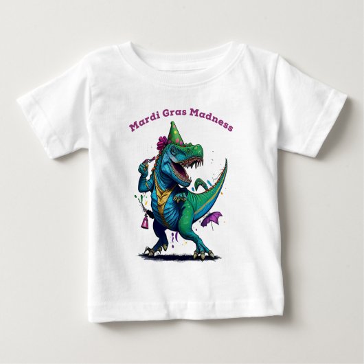 Mardi Gras Madness T Rex Dinosaur Bead Mardi Grawr Baby T-shirt (Vorderseite)