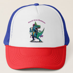 Mardi Gras Madness T Rex Dinosaur Bead Mardi Grawr Truckerkappe