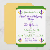 Mardi Gras MAHJONG Green Gold Purple Fleur de Lis Einladung (Vorne/Hinten)