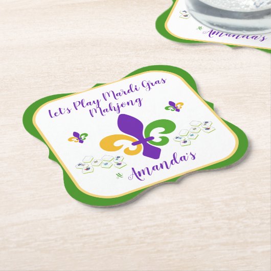 Mardi Gras Mahjong NAME Green Gold Purple Fleur de Untersetzer (angewinkelt)