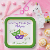 Mardi Gras Mahjong PERSONALIZE Green Gold Purple  Pappteller (Party)