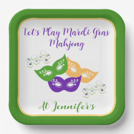 Mardi Gras Mahjong PERSONALIZE Green Gold Purple  Pappteller