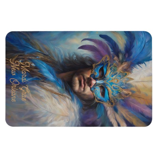 Mardi Gras Man in Feather Headmaske Text Magnet (Horizontal)