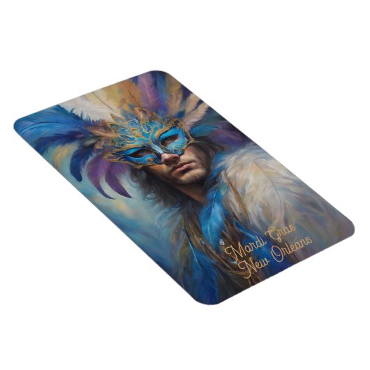 Mardi Gras Man in Feather Headmaske Text Magnet (Rechte Seite)