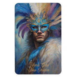 Mardi Gras Man in Feather Headmaske Text Magnet