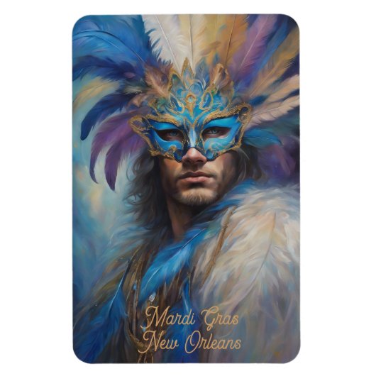 Mardi Gras Man in Feather Headmaske Text Magnet (Vertikal)