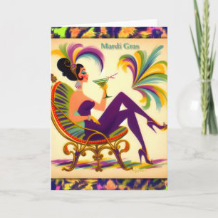 Mardi Gras Martini Frau Retro 60er Mardi Dankeskarte