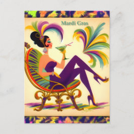 Mardi Gras Martini Frau Retro 60er Mardi Postkarte