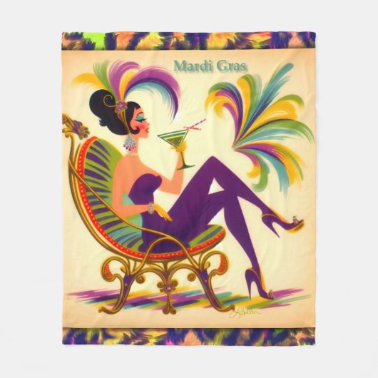 Mardi Gras Martini Woman Fleecedecke (Vorderseite)