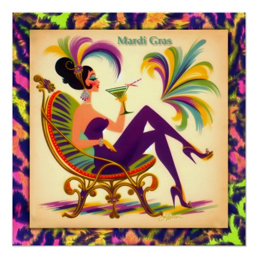 Mardi Gras Martini Woman Poster (Vorderseite)