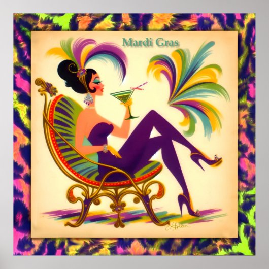 Mardi Gras Martini Woman Poster (Vorne)