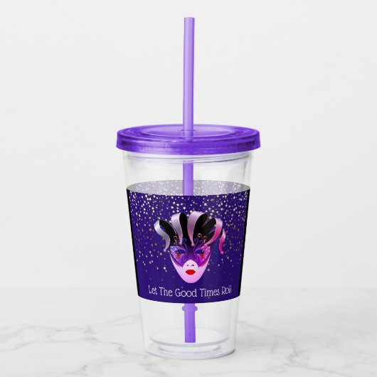 Mardi Gras Mask Acrylic Tumbler & Straw Acryltrinkbecher (Vorderseite)