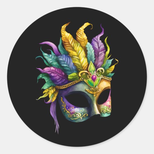 Mardi Gras Mask auf dem schwarzen Rundaufkleber Runder Aufkleber (Vorderseite)