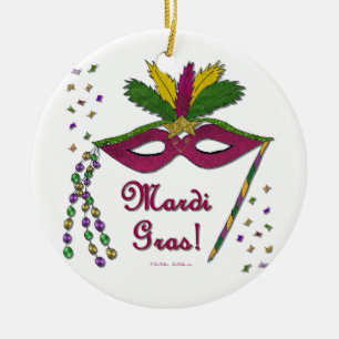 Mardi Gras Mask Feather Beads Keramik Ornament