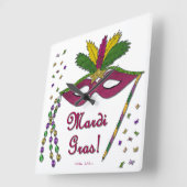 Mardi Gras Mask Feather Beads Quadratische Wanduhr (Winkel)