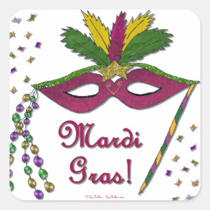 Mardi Gras Mask Feather Beads Quadratischer Aufkleber