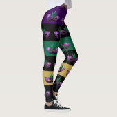 Mardi Gras Mask Funkelnd Lila grüne Linien Leggings (Rechts)