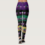 Mardi Gras Mask Funkelnd Lila grüne Linien Leggings (Rückseite)