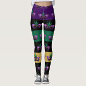 Mardi Gras Mask Funkelnd Lila grüne Linien Leggings (Vorderseite)