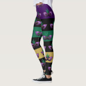 Mardi Gras Mask Funkelnd Lila grüne Linien Leggings (Links)
