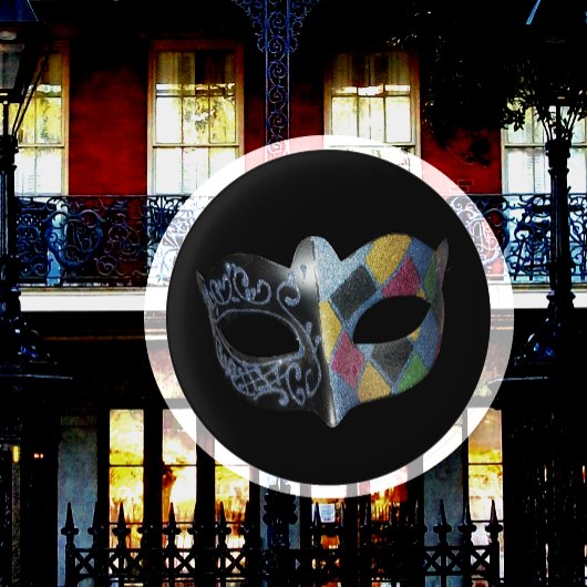 Mardi Gras Mask Harlequin, Scrollwork Pattern  Button