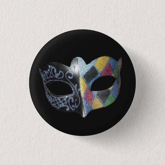 Mardi Gras Mask Harlequin, Scrollwork Pattern Button (Vorderseite)