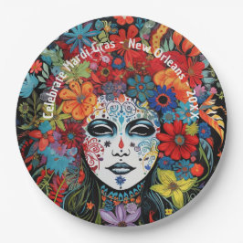 Mardi Gras Mask & Headdress Custom Text Party Pappteller