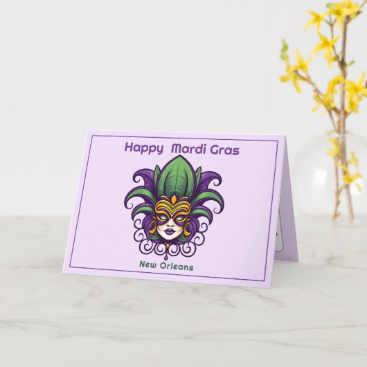💚 💜 💛 Mardi Gras Mask Karte (Gelbe Blume)