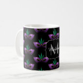 Mardi Gras Mask Lila Green-Gold-Sparkone-Monogramm Kaffeetasse (Vorderseite Links)