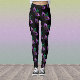 Mardi Gras Mask Lila Grün Funkelnd Muster schwarz Leggings