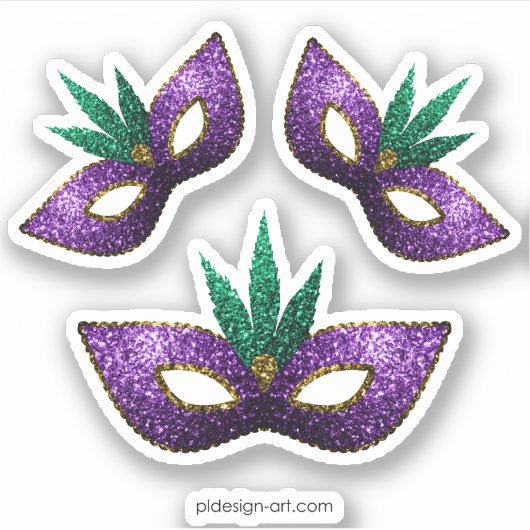 Mardi Gras Mask Lila grüne Glitzern Aufkleber (Vorderseite)