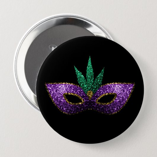 Mardi Gras Mask Lila grüne Glitzern Button (Vorne & Hinten)
