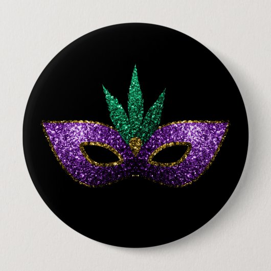 Mardi Gras Mask Lila grüne Glitzern Button (Vorderseite)