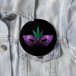 Mardi Gras Mask Lila grüne Glitzern Button