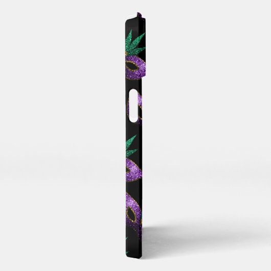 Mardi Gras Mask Lila grüne Glitzern iPhone Hülle (Rechte Seite)