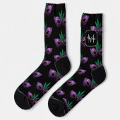 Mardi Gras Mask Lila grüne Glitzern Monogram Socken (Linkes Detail)