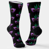 Mardi Gras Mask Lila grüne Glitzern Monogram Socken (Gewinkelt)