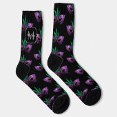 Mardi Gras Mask Lila grüne Glitzern Monogram Socken (Rechts)