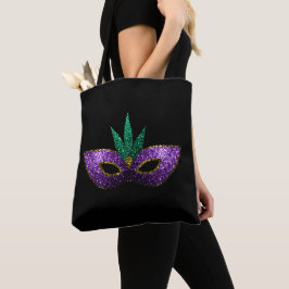 Mardi Gras Mask Lila grüne Glitzern | Schwarz Tasche