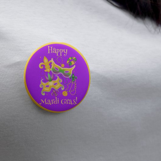 Mardi Gras Mask Lilie Beads King Cake Button