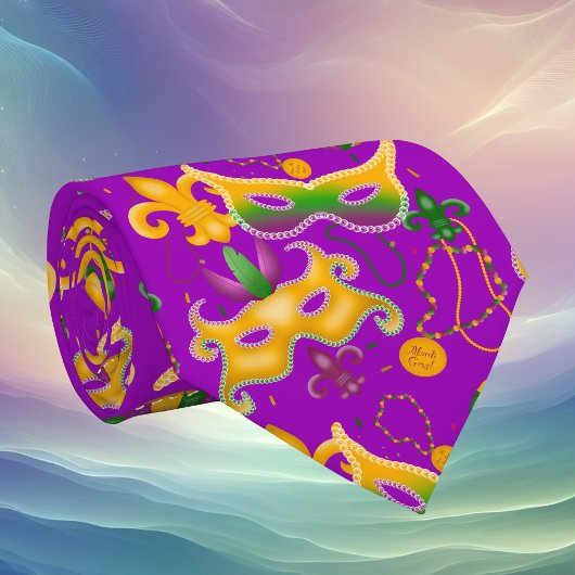 Mardi Gras Mask Lilie Beads King Cake Krawatte