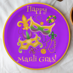 Mardi Gras Mask Lilie Beads King Cake Pappteller
