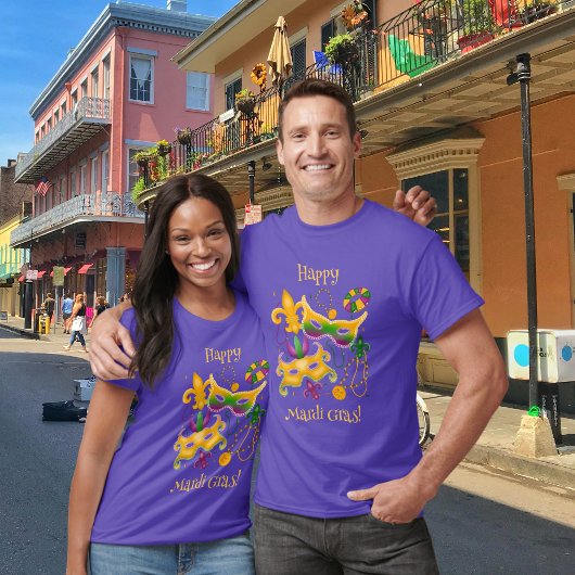 Mardi Gras Mask Lilie Beads King Cake T-Shirt