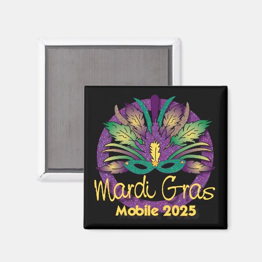 Mardi Gras Mask Magnet - 2025 - Mobile, AL (Vorderseite/Rückseite)