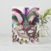 Mardi Gras Mask Party Einladung (Stehend Vorderseite)