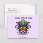 💚 💜 💛 Mardi Gras Mask Postkarte (Vorne/Hinten)