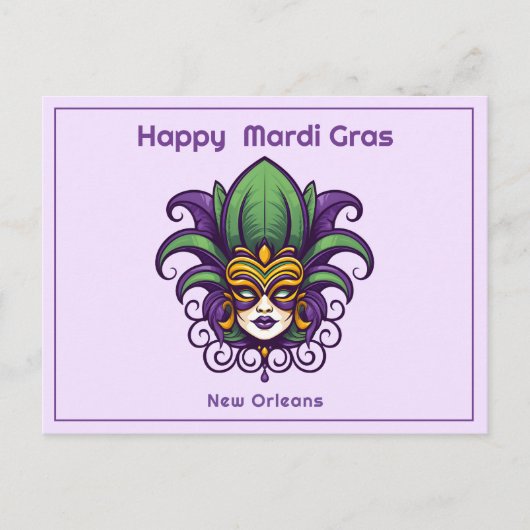 💚 💜 💛 Mardi Gras Mask Postkarte (Vorderseite)